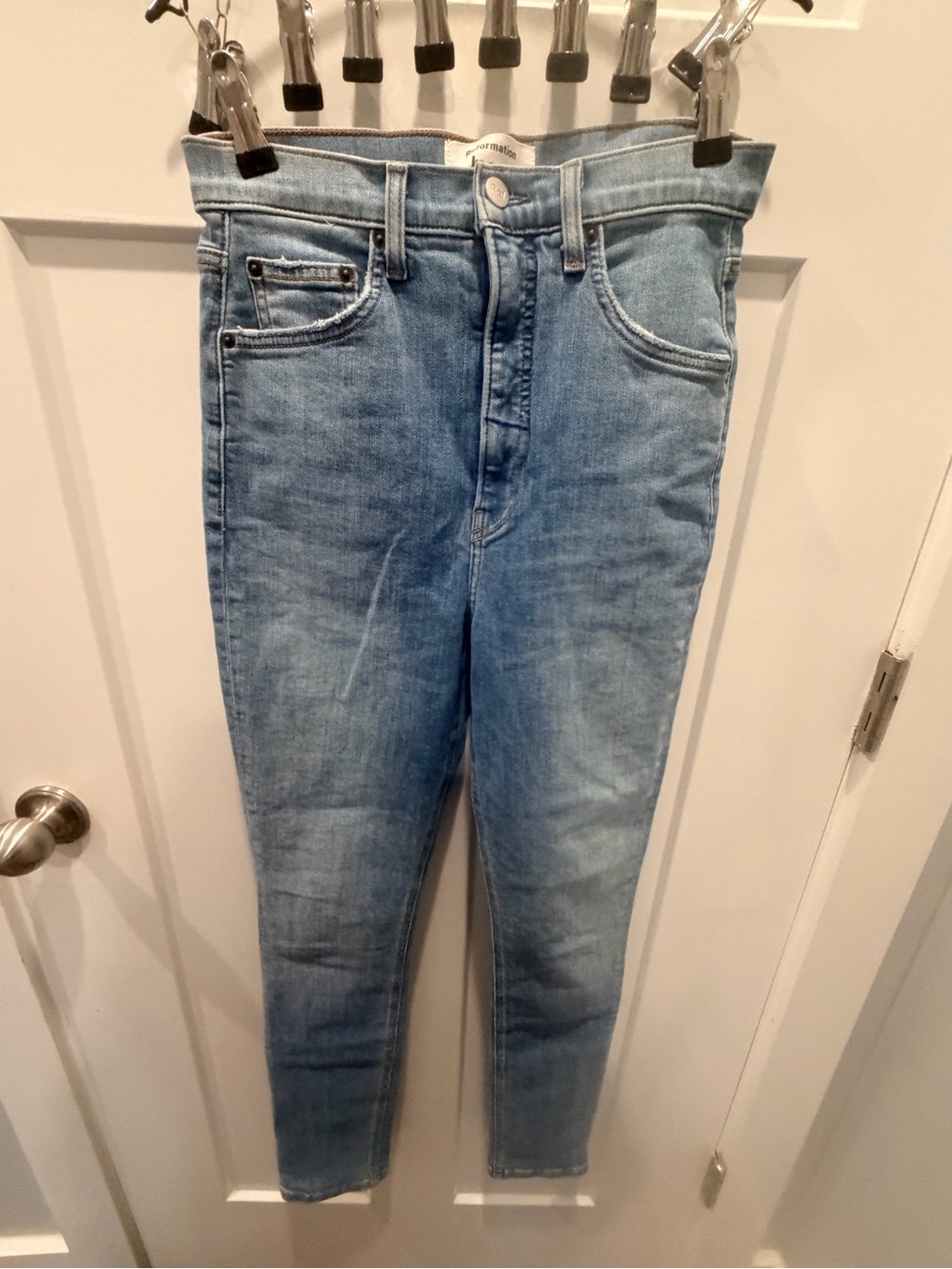 Reformation Ultra High & Skinny Jeans Cyprus Wash Light Blue Button Fly Size 27